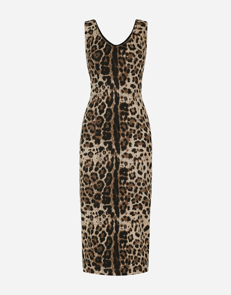 Dolce & Gabbana Long jersey dress with jacquard leopard design Multicolor F6AWETFJGAS