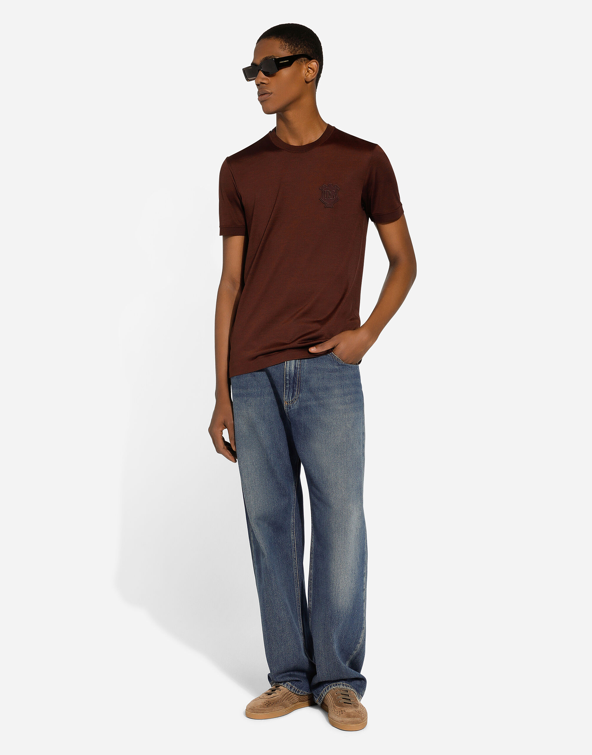 Silk round-neck T-shirt in Red for Men | Dolce&Gabbana®