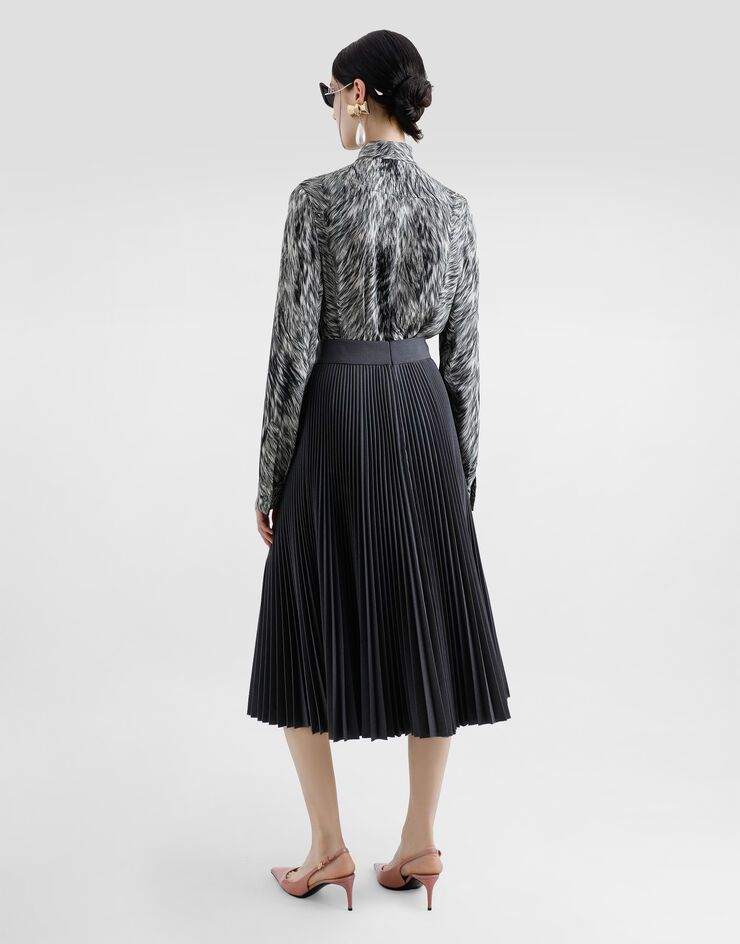 Dolce & Gabbana 羊毛帆布百褶中长伞裙 灰 F4C1HTFUZDQ