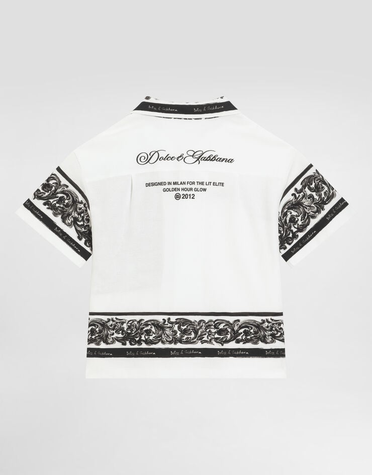 Dolce & Gabbana Camisa de piqué doble con estampado de mayólica Multicolor L4JS48II7HN