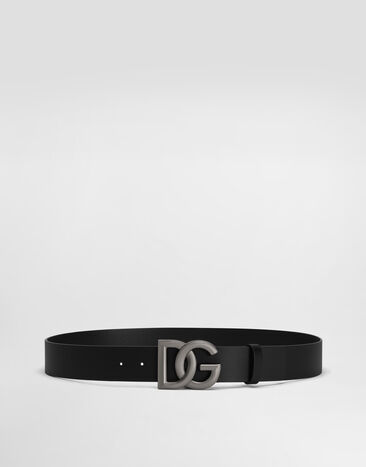Dolce & Gabbana Lux leather belt with crossover DG logo buckle Black BC4646AX622