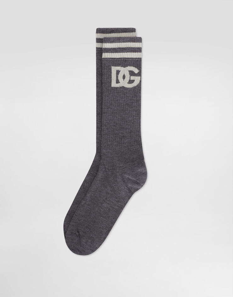 Dolce & Gabbana Calze in cotone a costine con logo Grigio GXS80TJFMLA