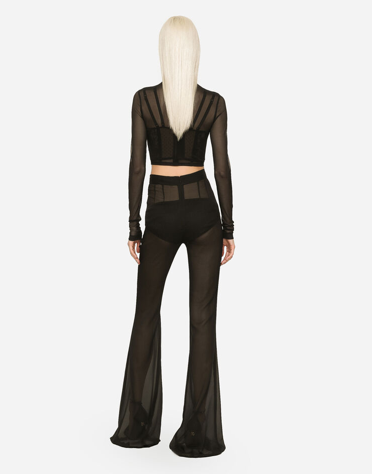 Dolce&Gabbana High-waisted flared chiffon pants Black FTCY1TFU1AT