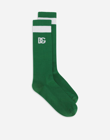 Dolce & Gabbana Ribbed socks with DG logo Blue GC131AG1UAY