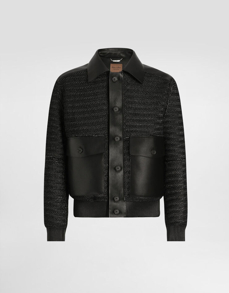 Dolce & Gabbana Blouson en maille de raphia et cuir Noir G9BOATGJ218