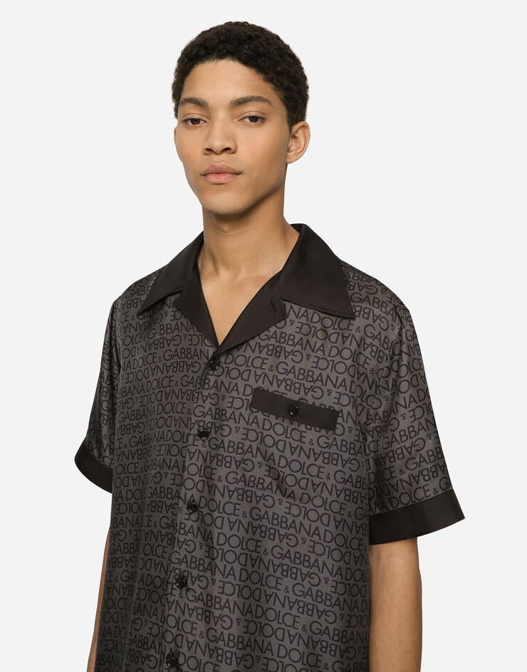 Dolce&Gabbana Silk twill Hawaiian shirt with DG logo print Grey G5JH9TIS1R1