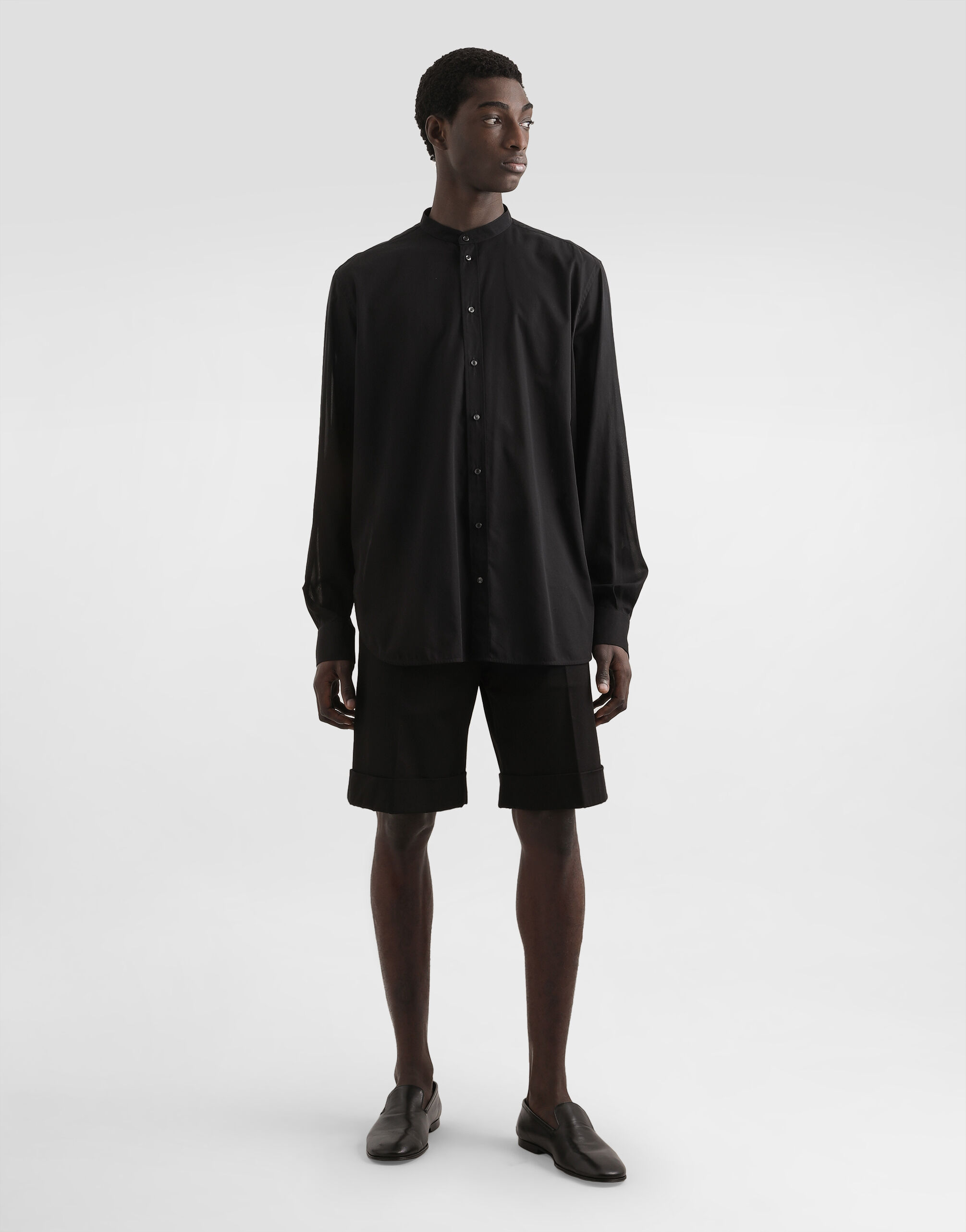 Cotton canvas mandarin shirt in Black for Men | Dolce&Gabbana® US