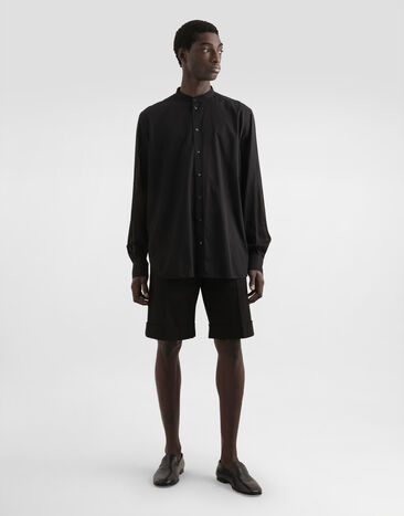 Dolce & Gabbana Cotton canvas mandarin shirt Black G5HR1TFU5X4