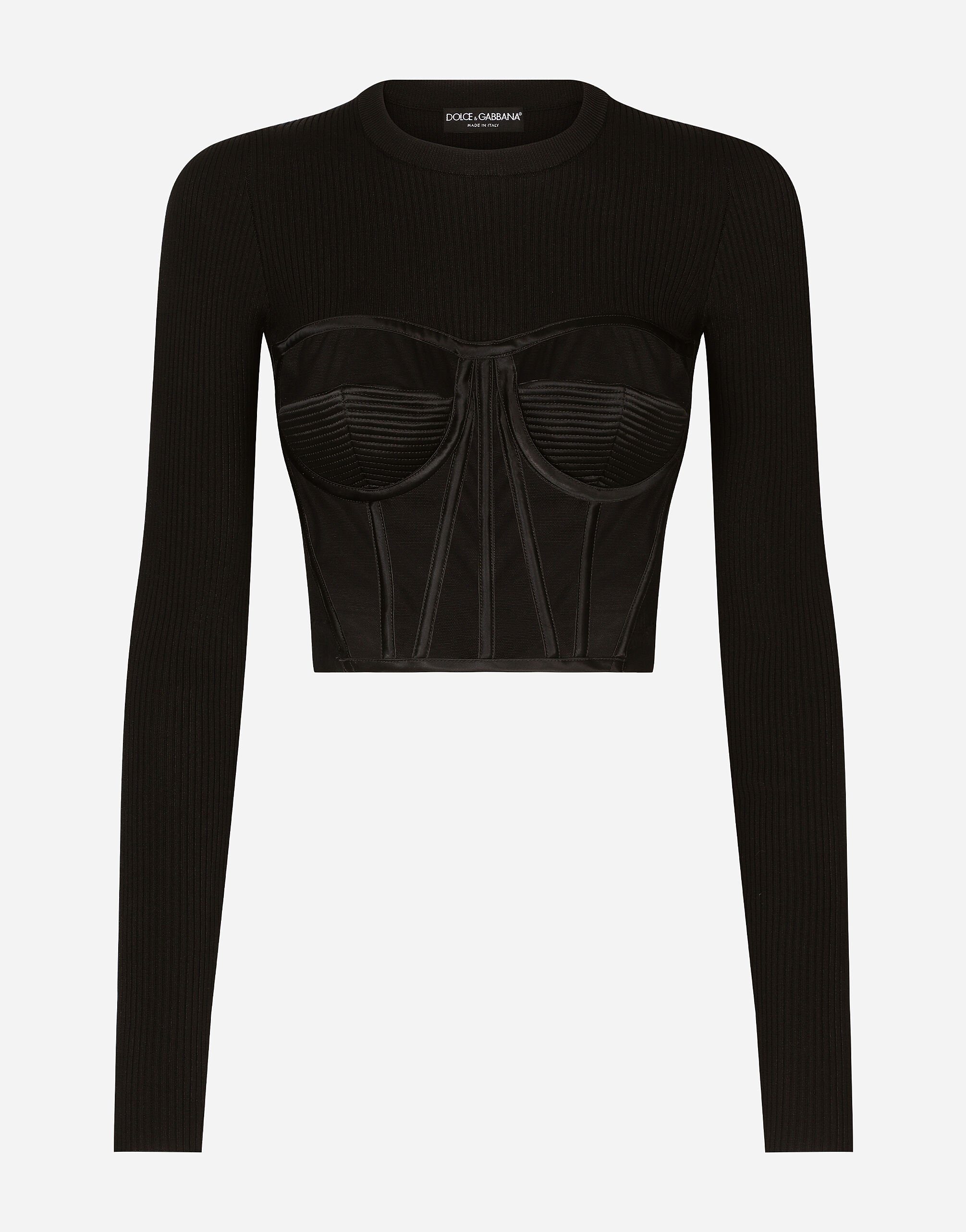 Dolce & Gabbana Fine-rib viscose bustier sweater Black FX340ZJAIJ8