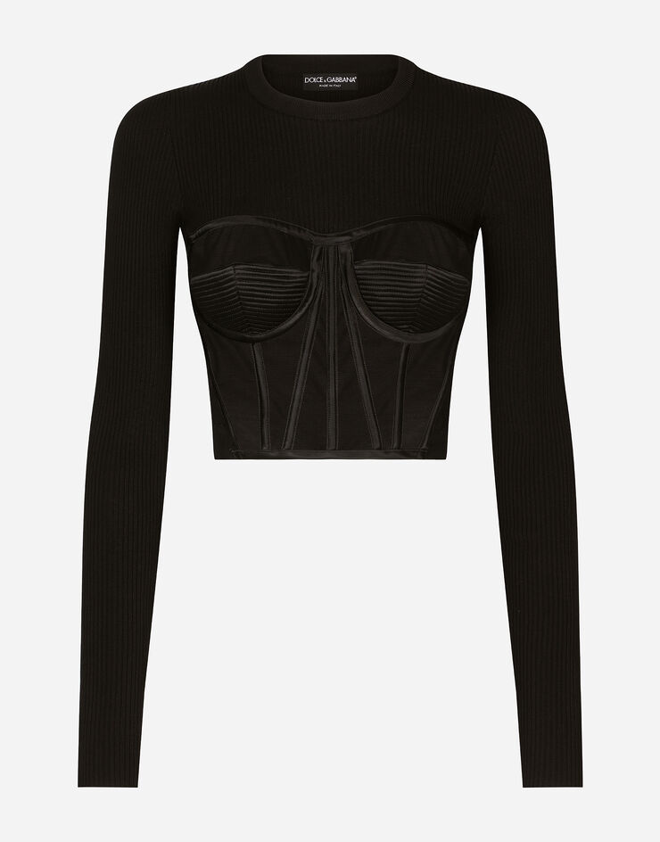 Dolce & Gabbana Fine-rib viscose bustier sweater Black FXI33TJAIL0
