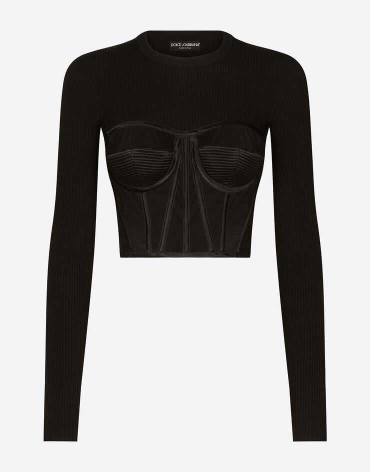 Dolce & Gabbana Fine-rib viscose bustier sweater Black FXI33TJAIL0