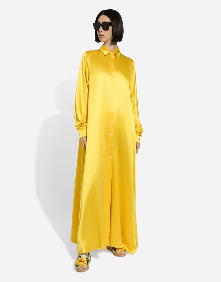 Dolce & Gabbana Туника из шелкового крепа с длинным рукавом желтый F6DJPTFU1NG