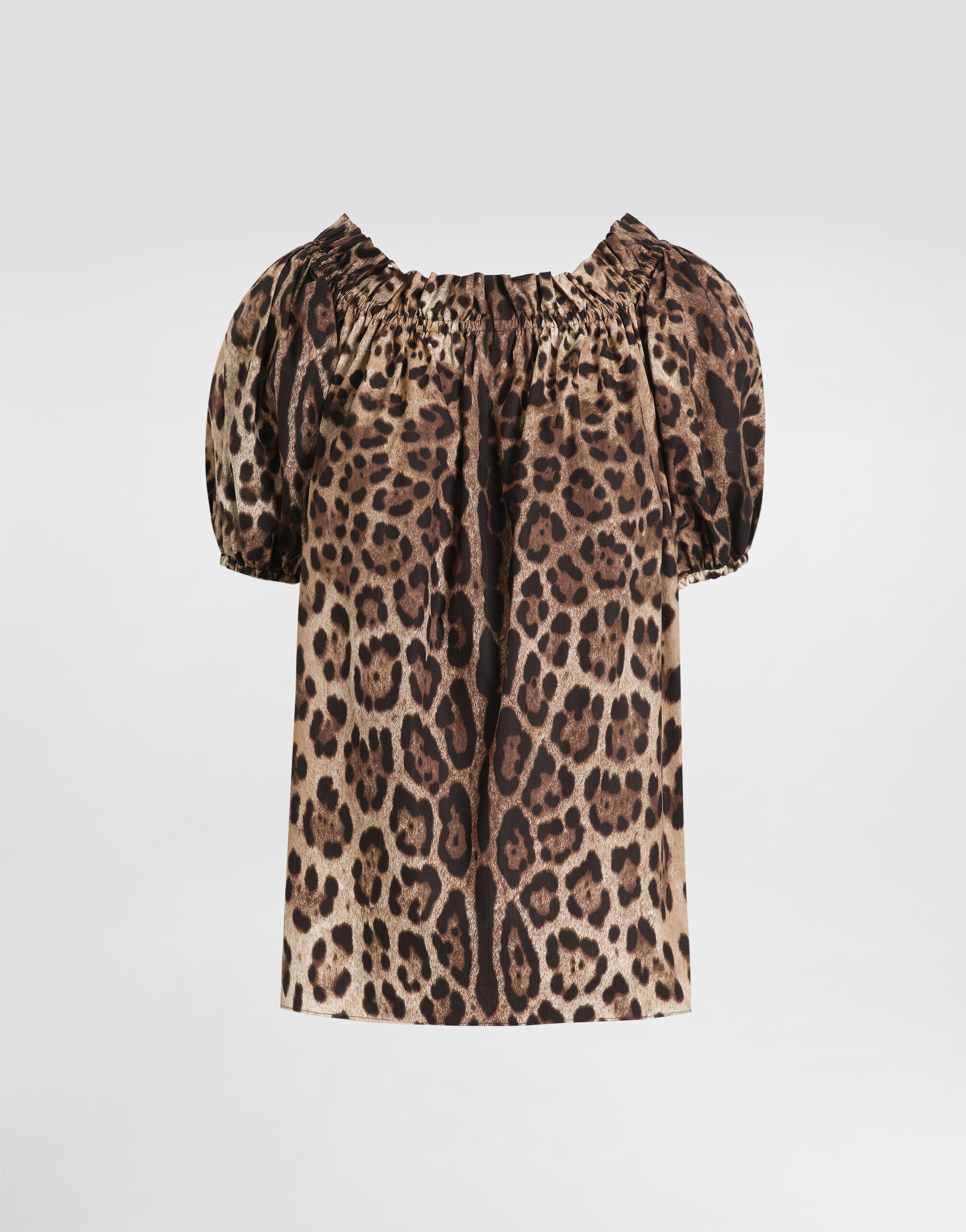 Short-sleeved leopard-print poplin top