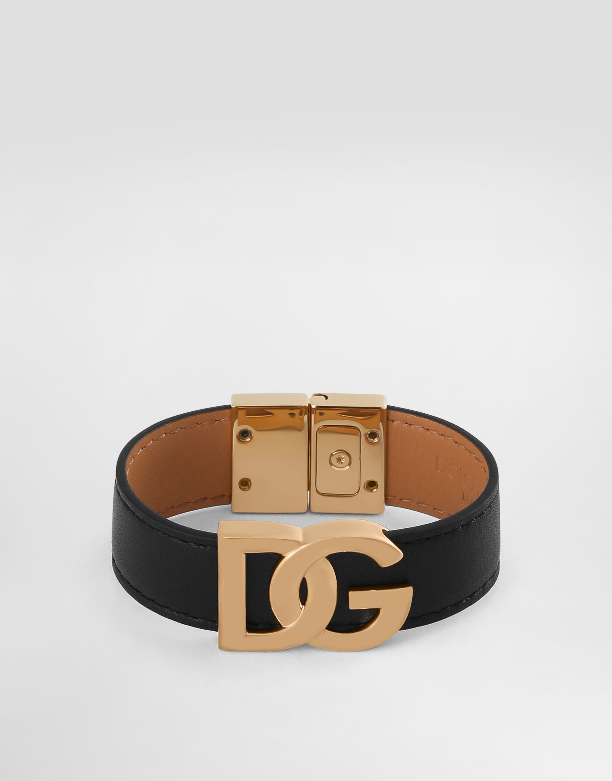 Dolce & Gabbana Armband aus Kalbsleder mit DG-Logo Schwarz BJ0820AP599