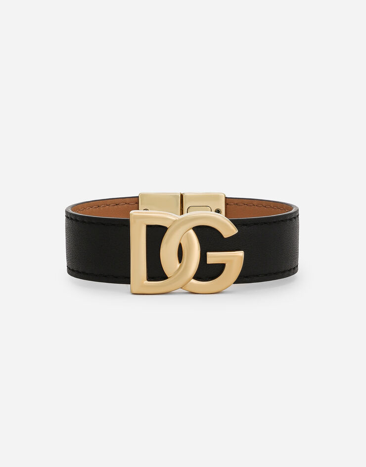 Dolce & Gabbana Bracelet en cuir de veau à logo DG Noir BJ0815AP599