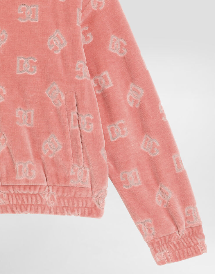 Dolce & Gabbana Sudadera de chenilla con capucha y logotipo DG en jacquard Rosa L5JWBVFJ7DL