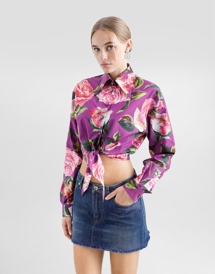 Dolce & Gabbana Bluse mit Schleife aus Baumwolle Rosenprint Drucken F5R73THS5TD