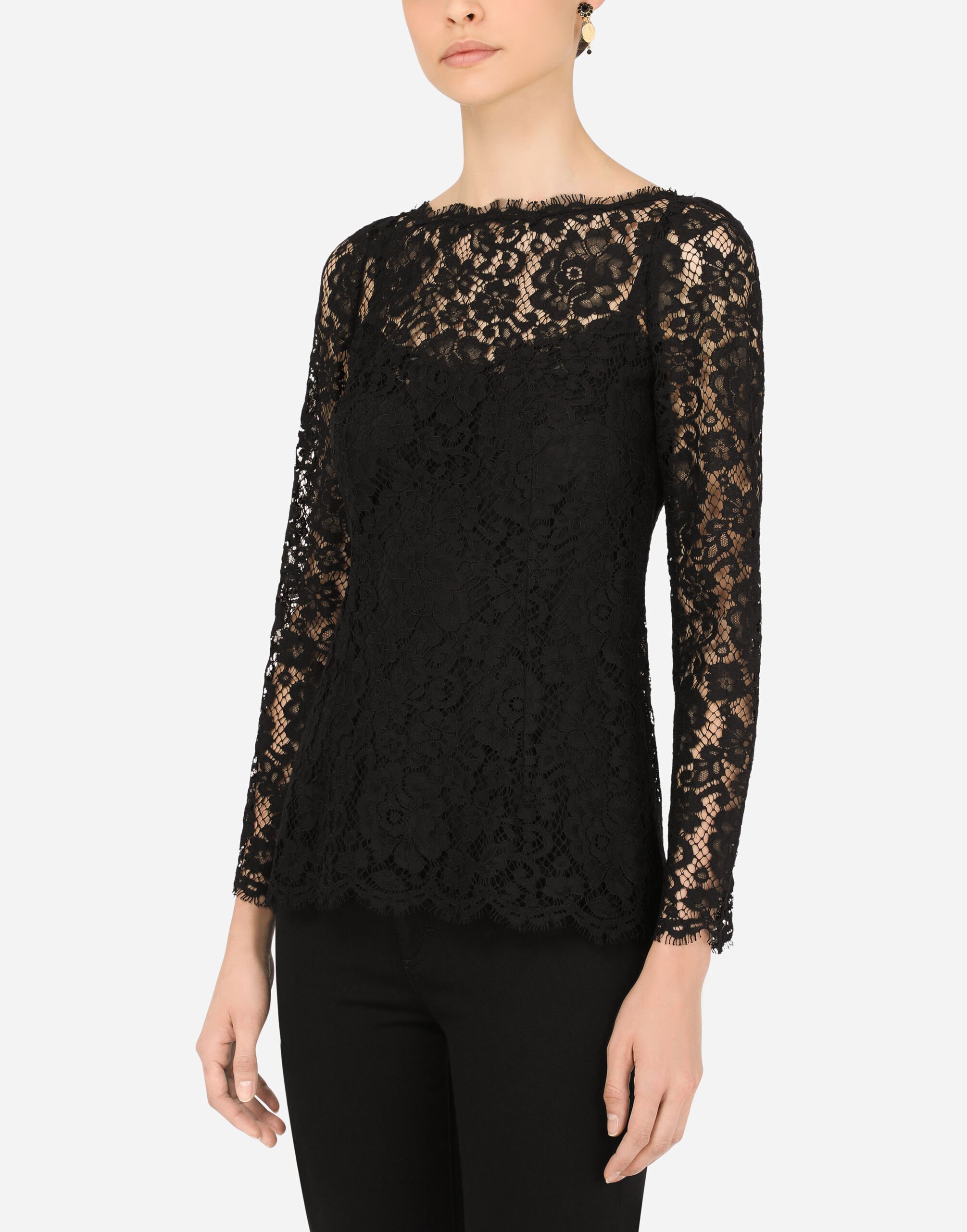 【Dolce & Gabbana 】Lace Top レーストップス ブラック ブラックのウィメンズ Long-sleeved lace corset top