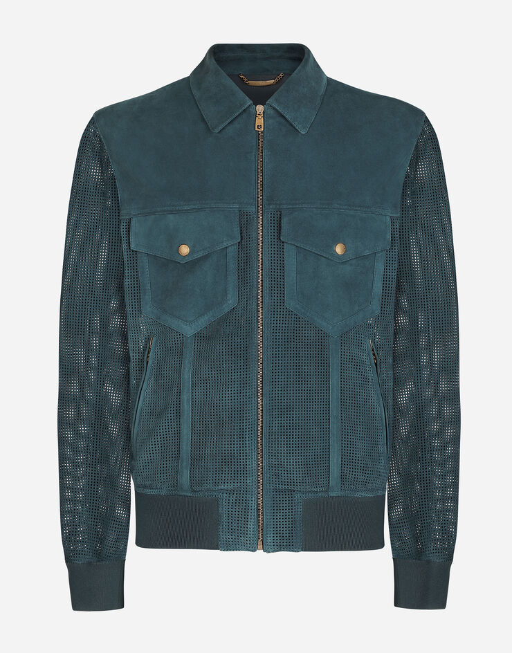 Dolce & Gabbana Perforated suede jacket Blue G9XW3LFULWF