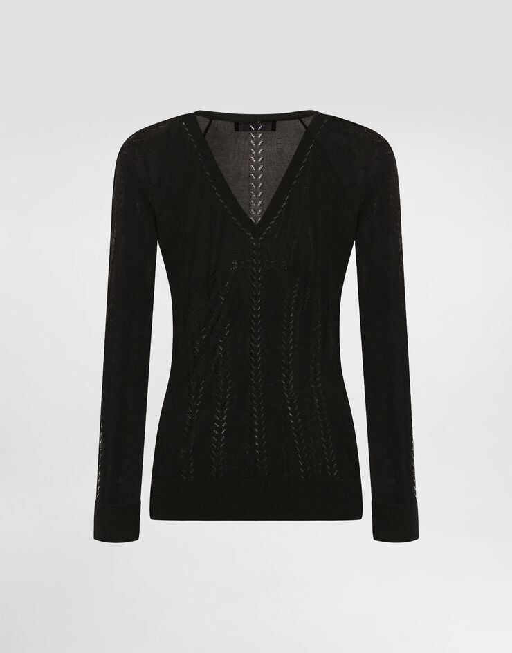 Dolce & Gabbana Pullover V-Ausschnitt aus Seide Schwarz FXY18TJBSLL