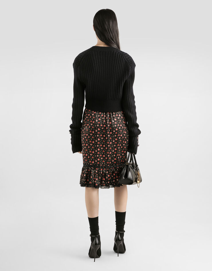 Dolce & Gabbana Wool cardigan with offset rib Black FXVCSZJDVF4