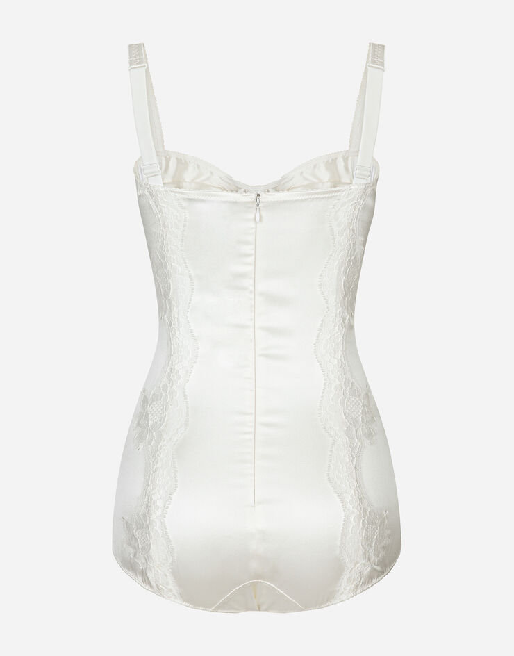 Dolce & Gabbana Silk balconette-bra bodysuit with lace detailing White O9A05TFUAD8