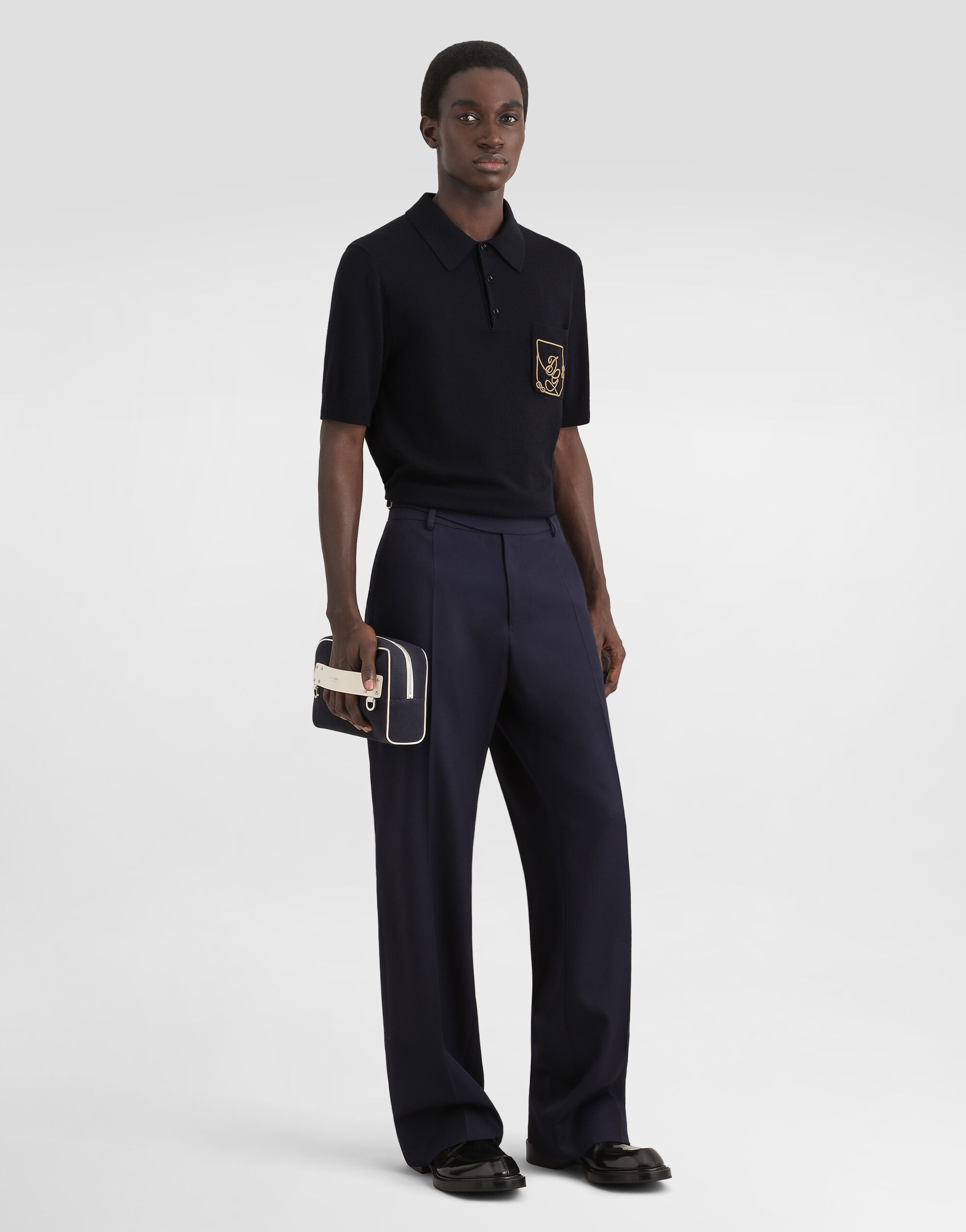 Virgin wool polo shirt with logo in Blue for Men | Dolce&Gabbana®