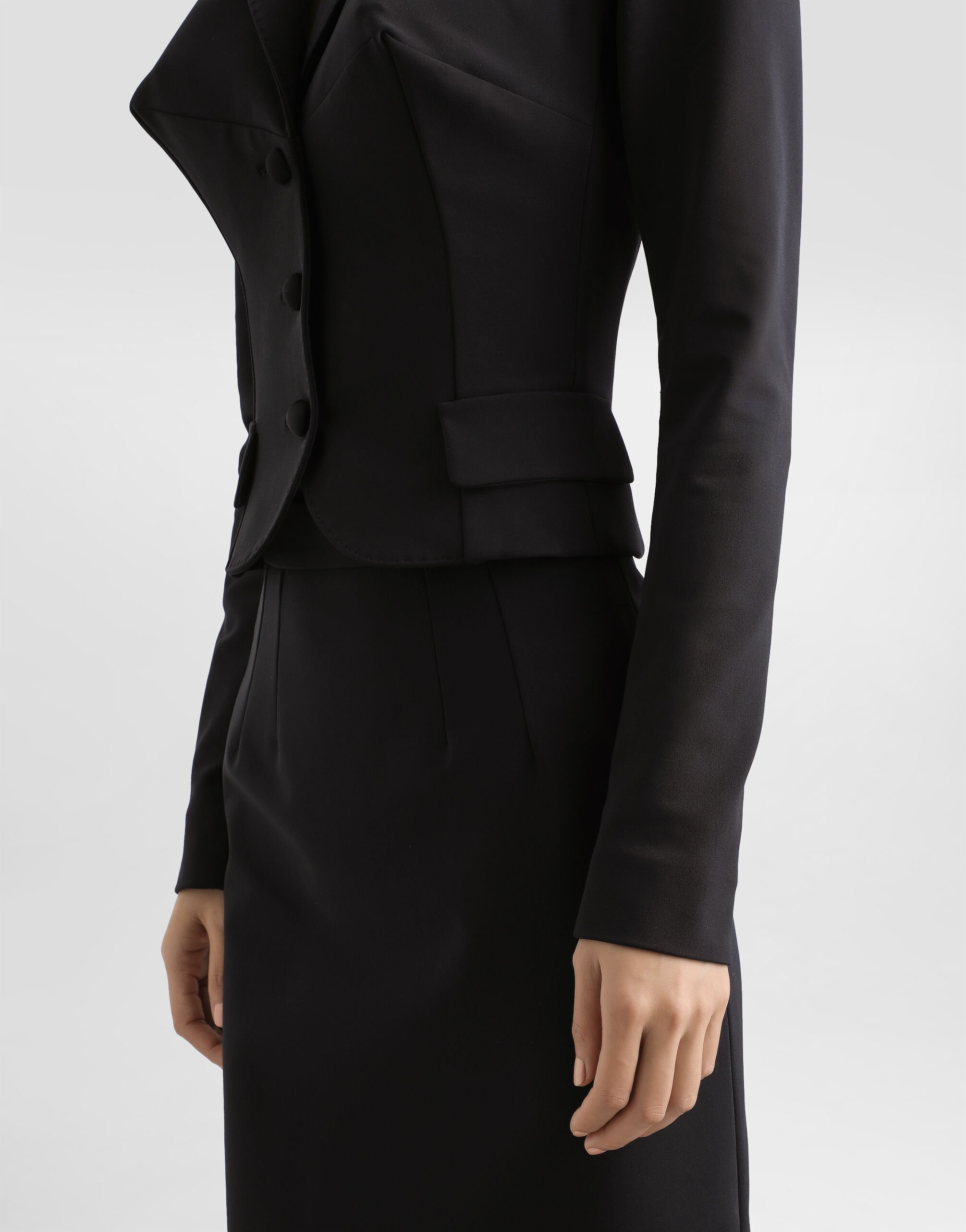 Technical cady calf-length pencil skirt in Black for Women