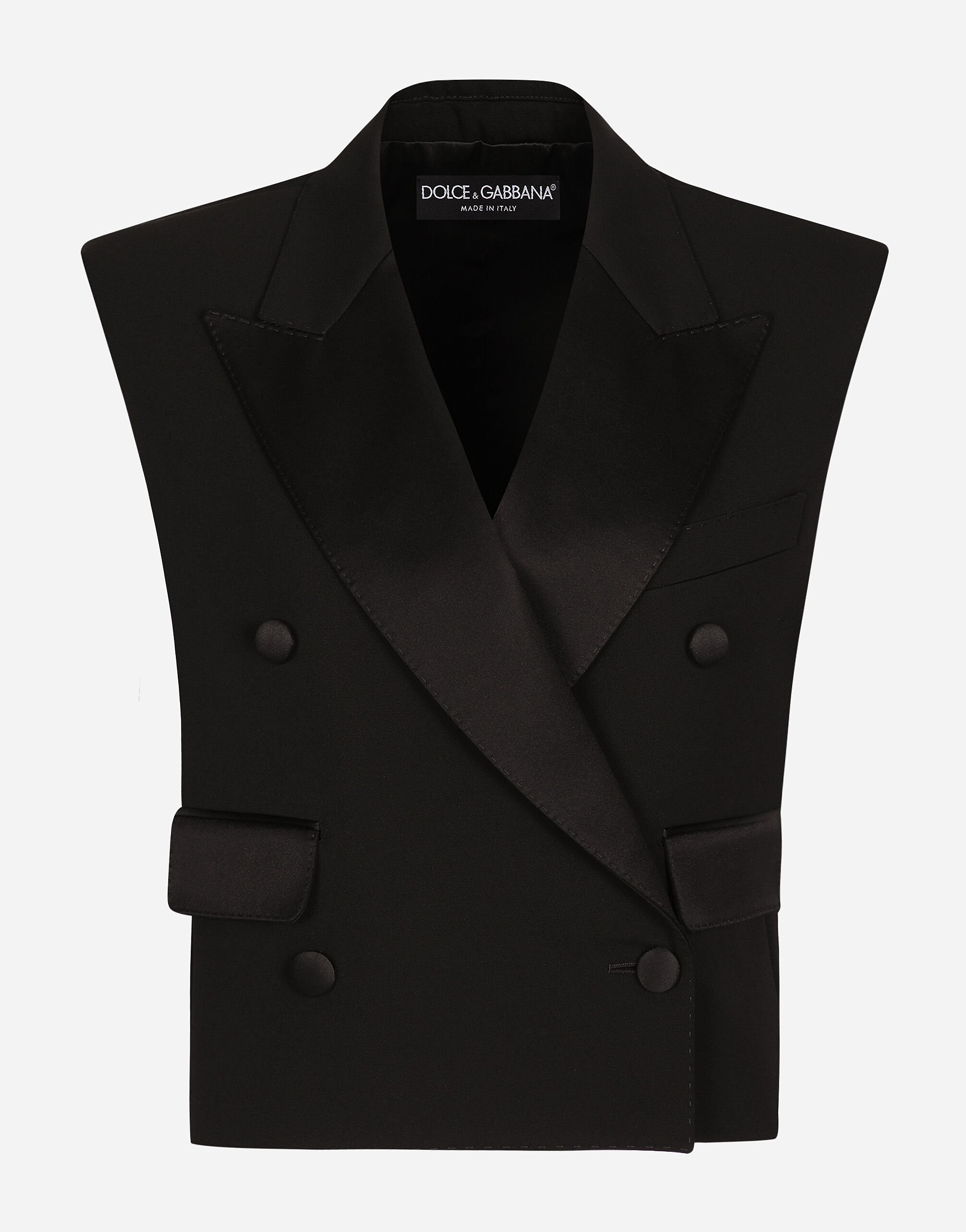 Sleeveless double breasted wool gabardine tuxedo jacket in Black for Women Dolce Gabbana