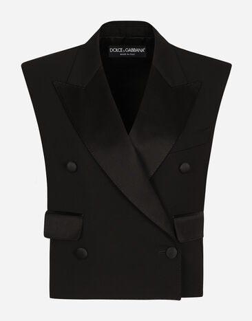 Dolce & Gabbana Chaleco tipo esmoquin de botonadura doble en gabardina de lana Negro F7AI3THLMAA
