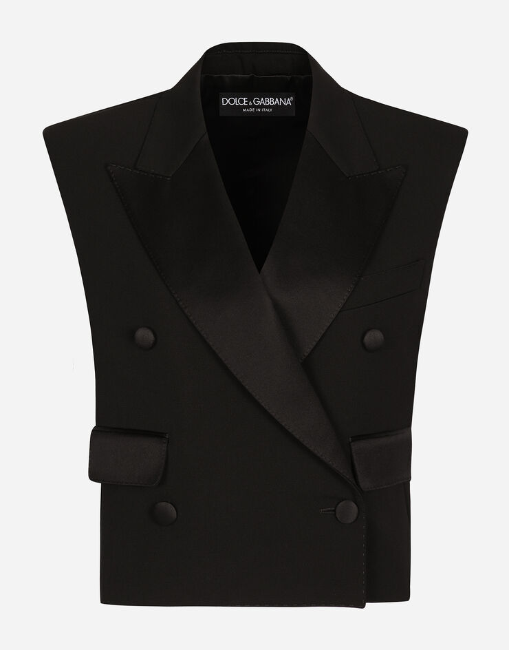 Dolce & Gabbana Sleeveless double-breasted wool gabardine tuxedo jacket Black F29FTTFU21E