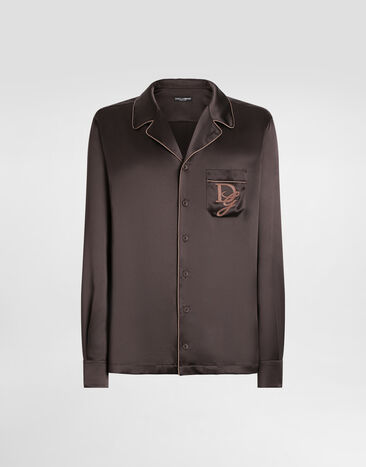 Dolce & Gabbana قميص حرير بتطريز شعار متعدد الألوان G5IF1ZFU1AU