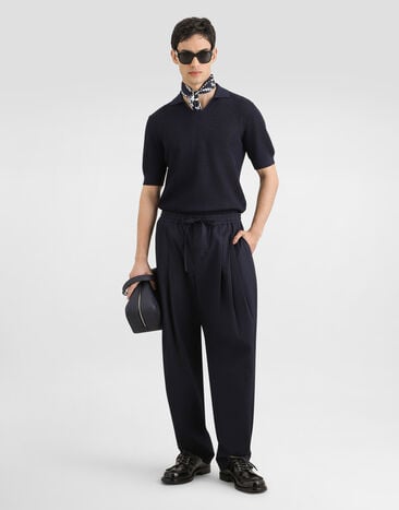 Dolce & Gabbana قميص بولو من حرير بتفاصيل تطريز بغرز دقيقة Blue GXZCAZJBSPU