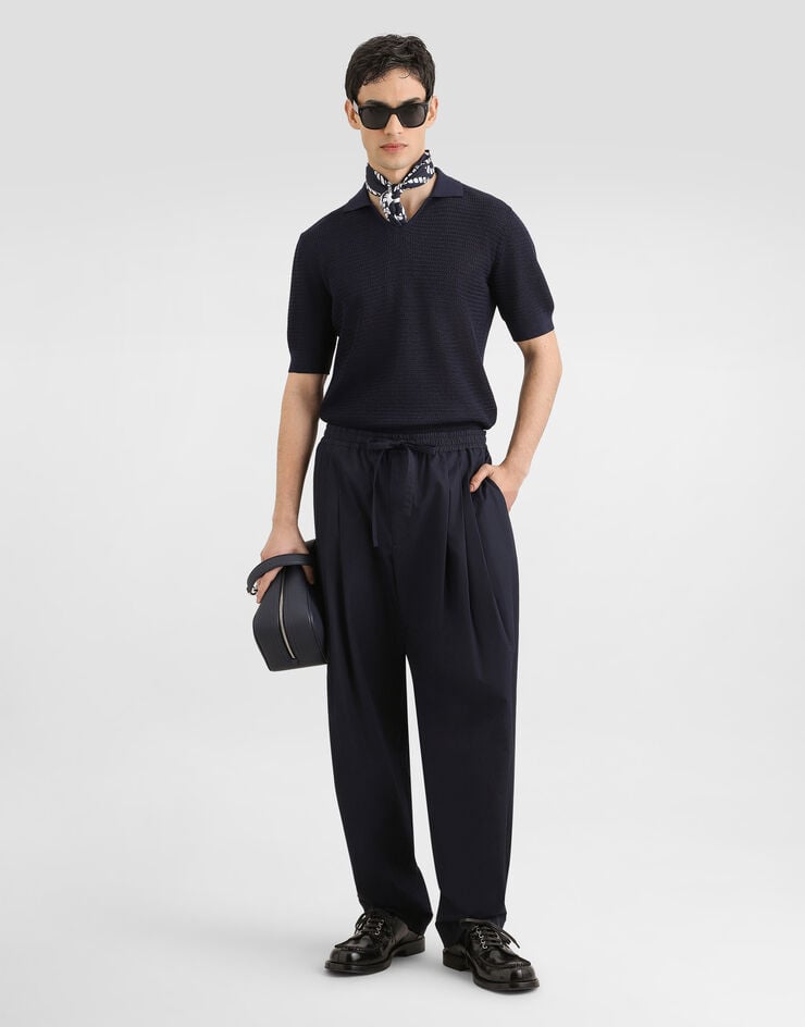 Dolce & Gabbana قميص بولو من حرير بتفاصيل تطريز بغرز دقيقة Blue GXZCAZJBSPU