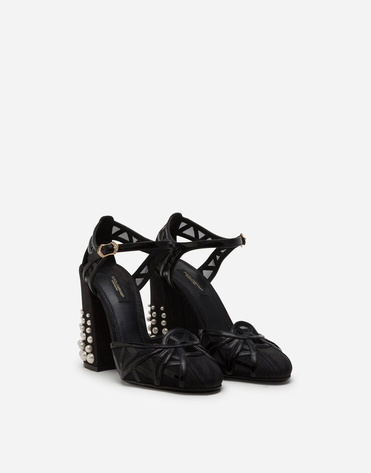 Dolce & Gabbana Mixed material ankle strap shoes with pearl embroidery NERO CD1402AJ716