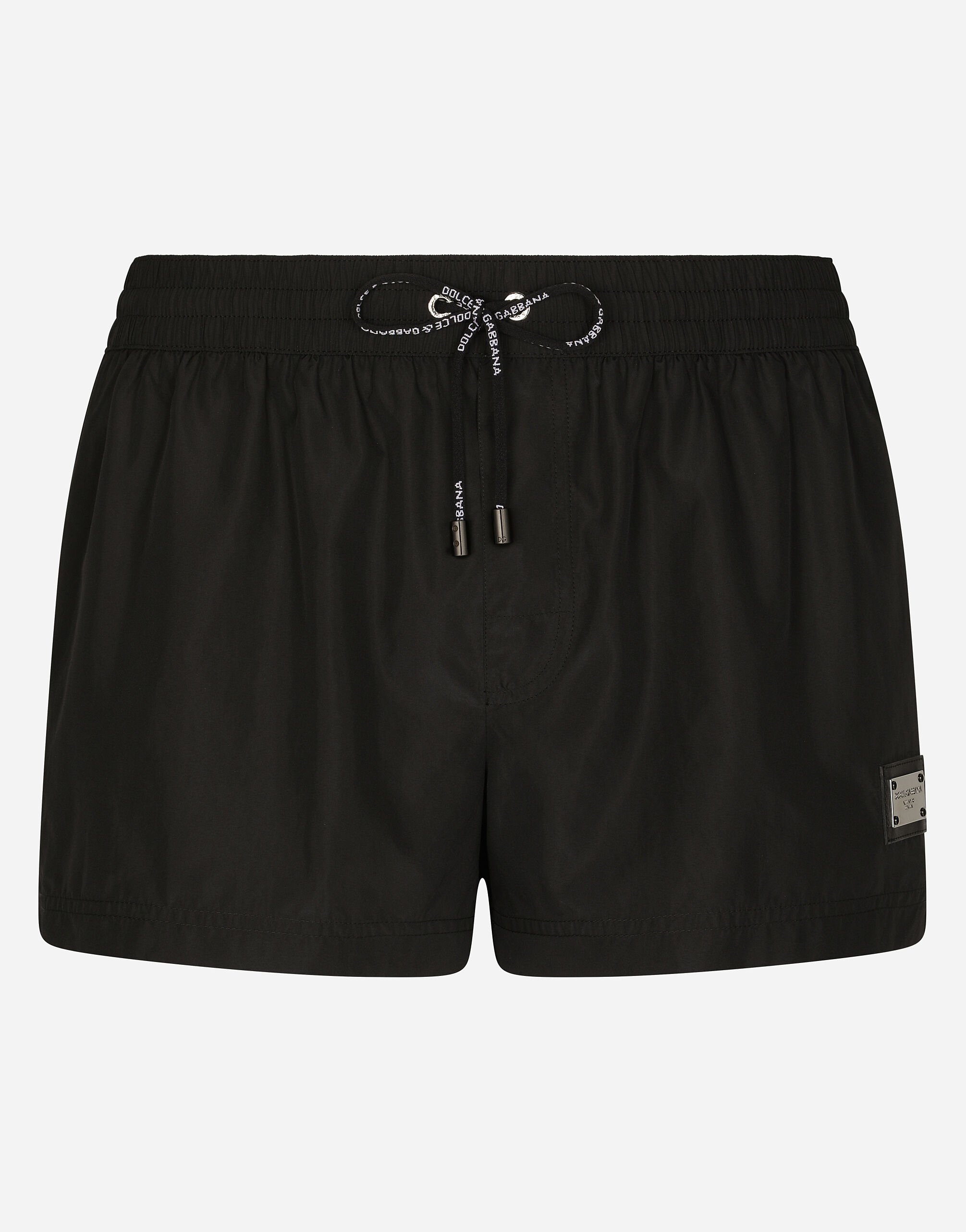 Dolce & Gabbana Short swim trunks with branded tag Black G5JG4TFU5U8