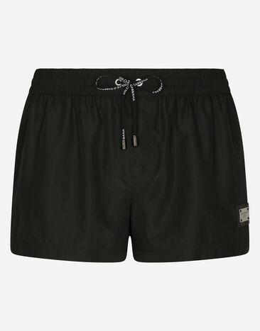 Dolce & Gabbana Short swim trunks with branded tag Black G5JG4TFU5U8