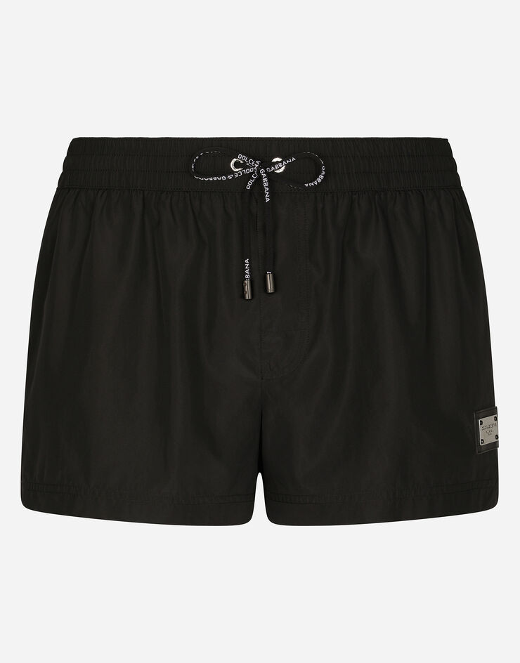 Dolce & Gabbana 标牌短款平角沙滩裤 黑 M4E48TFUSFW