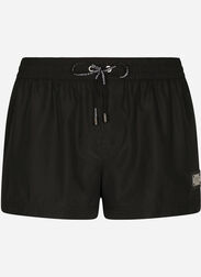 Dolce & Gabbana Short swim trunks with branded tag Black G5JG4TFU5U8