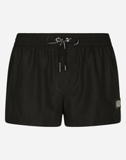 Dolce & Gabbana Short swim trunks with branded tag Black G5JG4TFU5U8