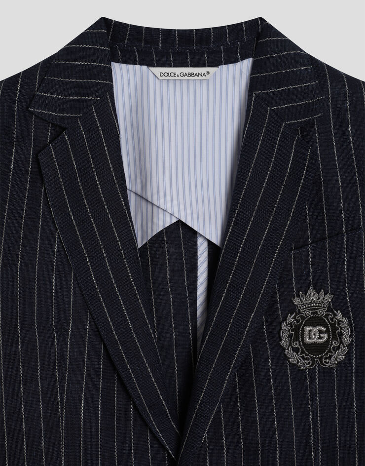 Dolce & Gabbana جاكيت كتان مقلم بصف أزرار مفرد ورقعة Multicolor L41E97FR4BD