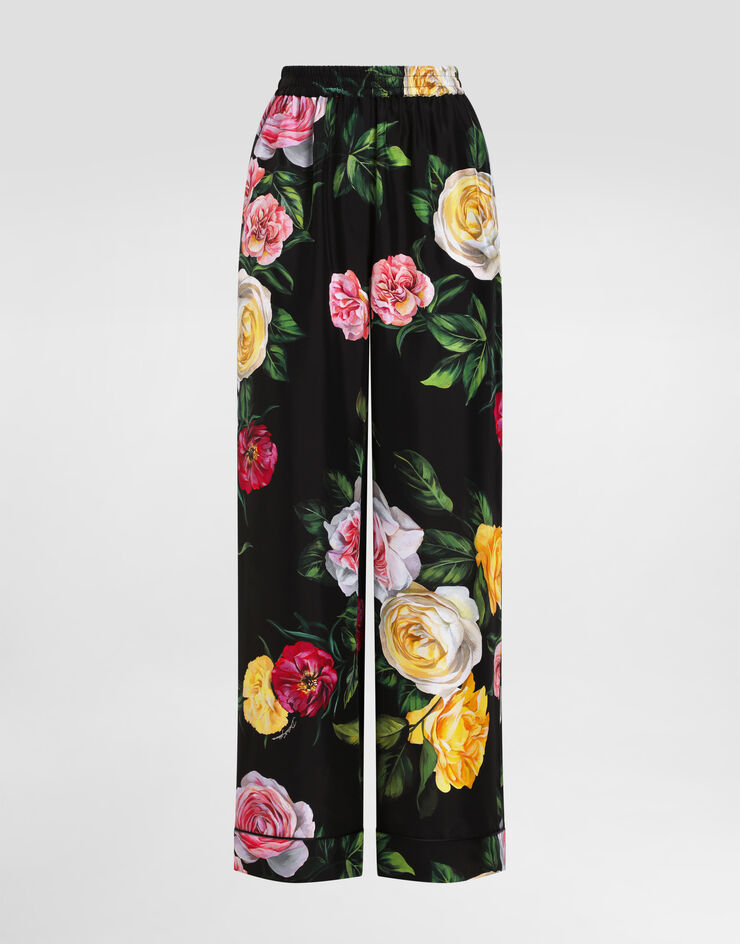 Dolce & Gabbana Silk habotai pajama pants with peony and rose print Print FTAMPTIS1XJ
