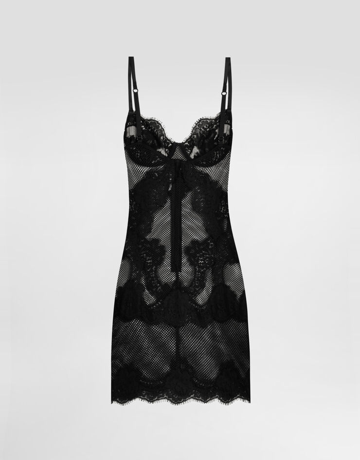 Dolce & Gabbana Short mesh dress with lace Black F6GAHTFLUAN