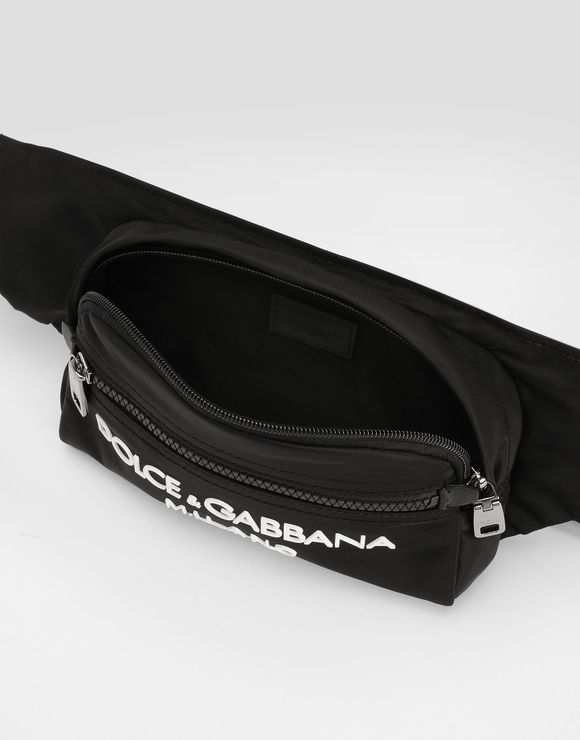 Small nylon belt bag with rubberized logo in Black for Men