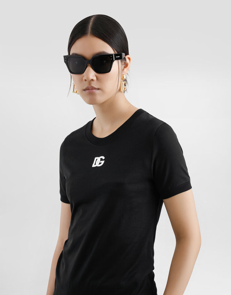 Dolce & Gabbana Jersey T-shirt with DG logo embroidery Black F8N08ZGDCYE