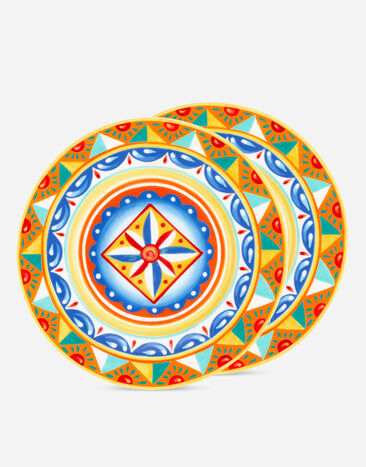 Dolce & Gabbana Set 2 Dinner Plates in Fine Porcelain Multicolor TC0S04TCA88