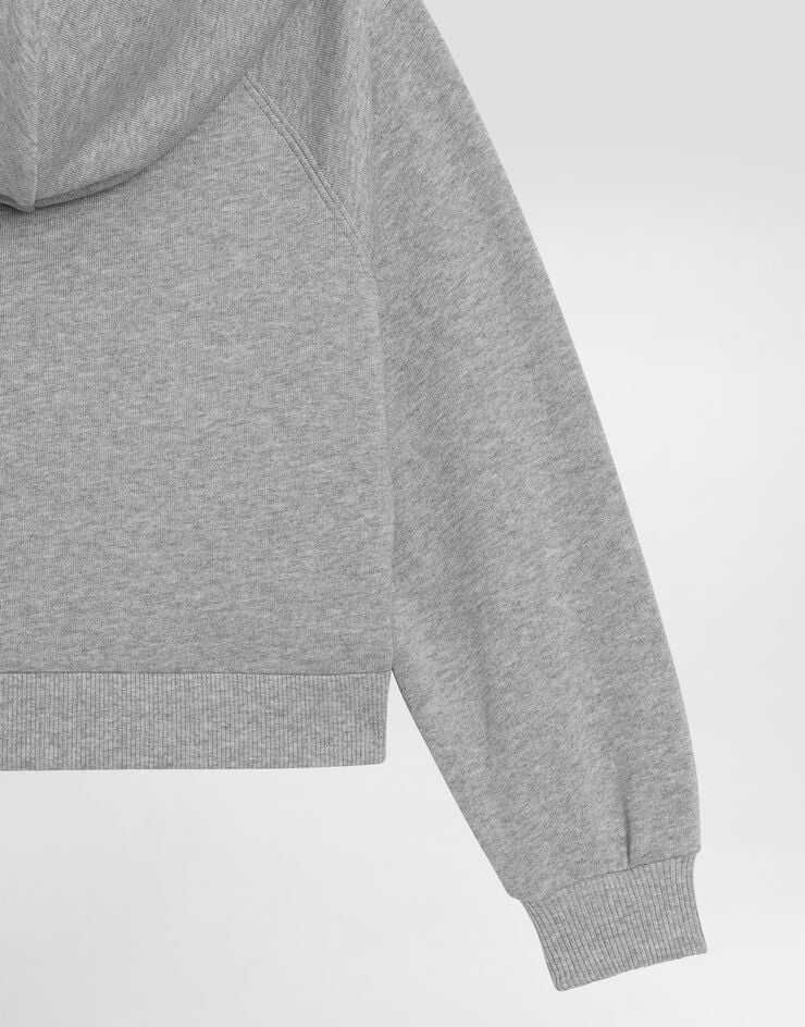 Dolce & Gabbana Oversized fleece hoodie with Dolce&Gabbana embroidery Grey L5JWBYG7PDU