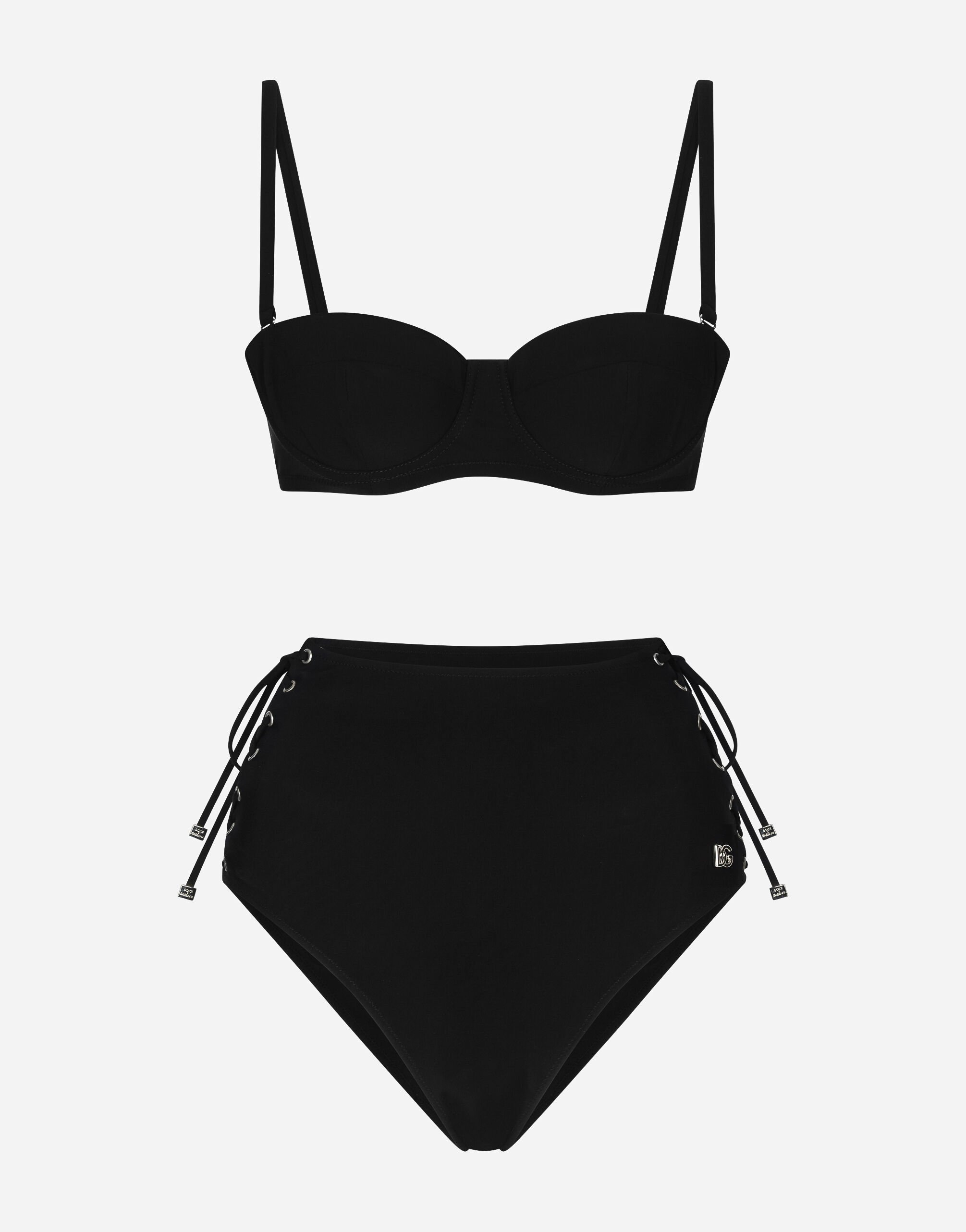 Dolce & Gabbana Balconette bikini top and laced high-waisted bikini bottoms White O9A73JFUGA2