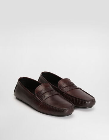 Dolce & Gabbana DG driver calfskin slipper with crocodile inserts Bordeaux A50736A2K02