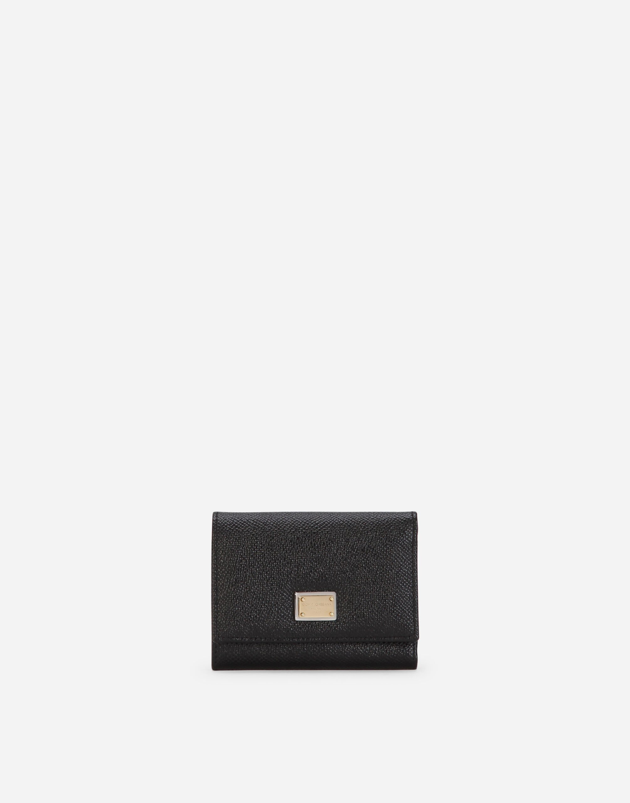 Dolce & Gabbana Dauphine calfskin wallet with branded tag Black BI0330AW576